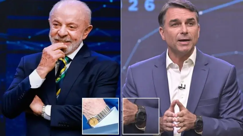 Lula usa relógio quase 100 vezes mais caro que o de Flávio em debate Lula usa relógio quase 100 vezes mais caro que o de Flávio em debate